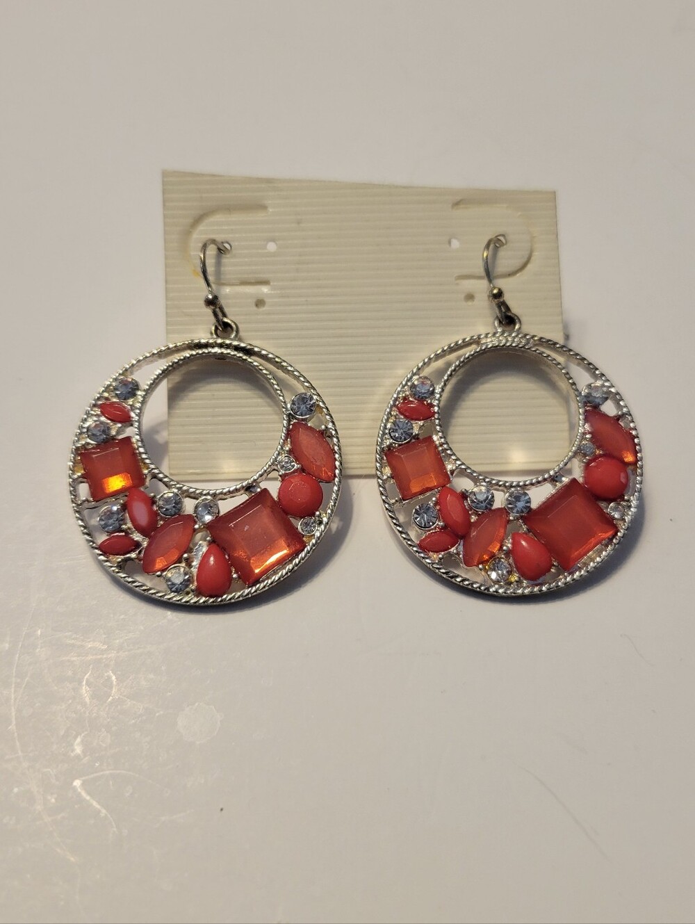 Coral Crystal Hoop Drop Earrings - Women's Fashion Jewelry